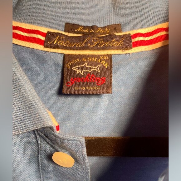 Vintage 3 button stretch Paul & Shark yachting Sky Blue Polo Shirt XXL - Picture 2 of 4
